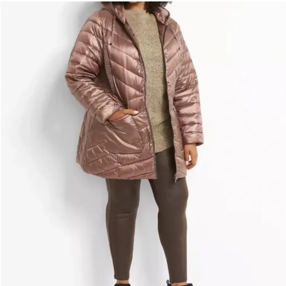 NEW LANE BRYANT $189 BRONZE LUSTER PACKABLE PUFFER JACKET SZ 26/28 NWT SOFT - Picture 3 of 11